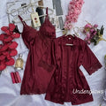 Elegant Burgundy Satin & Lace 2-Piece Sleepwear Set