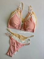 Luna lace deep V triangle cup Criss Cross Bra & Panty Set( Free size)