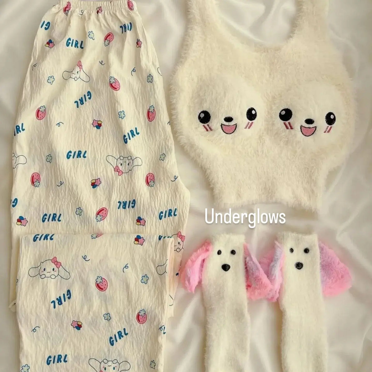 Dreamy Bunny Fluffy Bra Tank Set