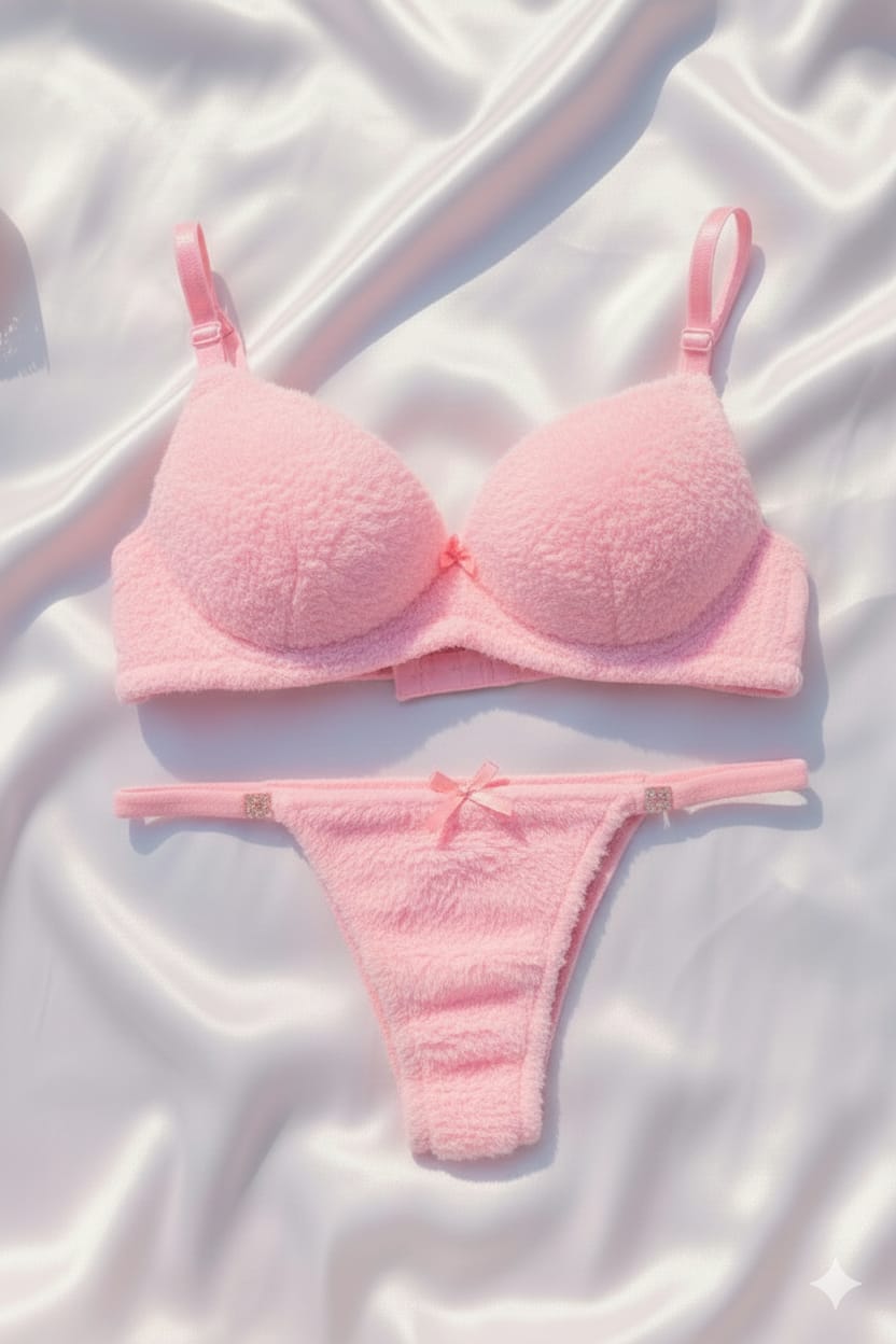Trendy Fluffy Rabbit Bra & Panty Set