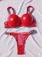 Red Intimate Love Secret Leather Bra & Underwear Set