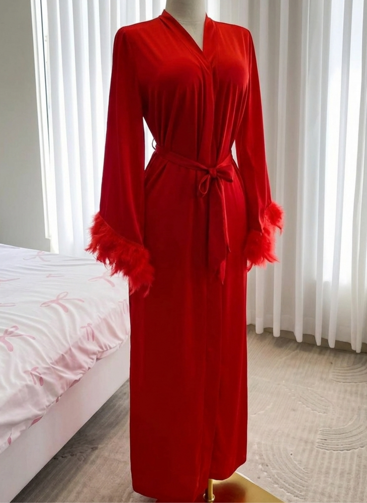 Bridal Feather Robe with Sleeves+ bra and panty