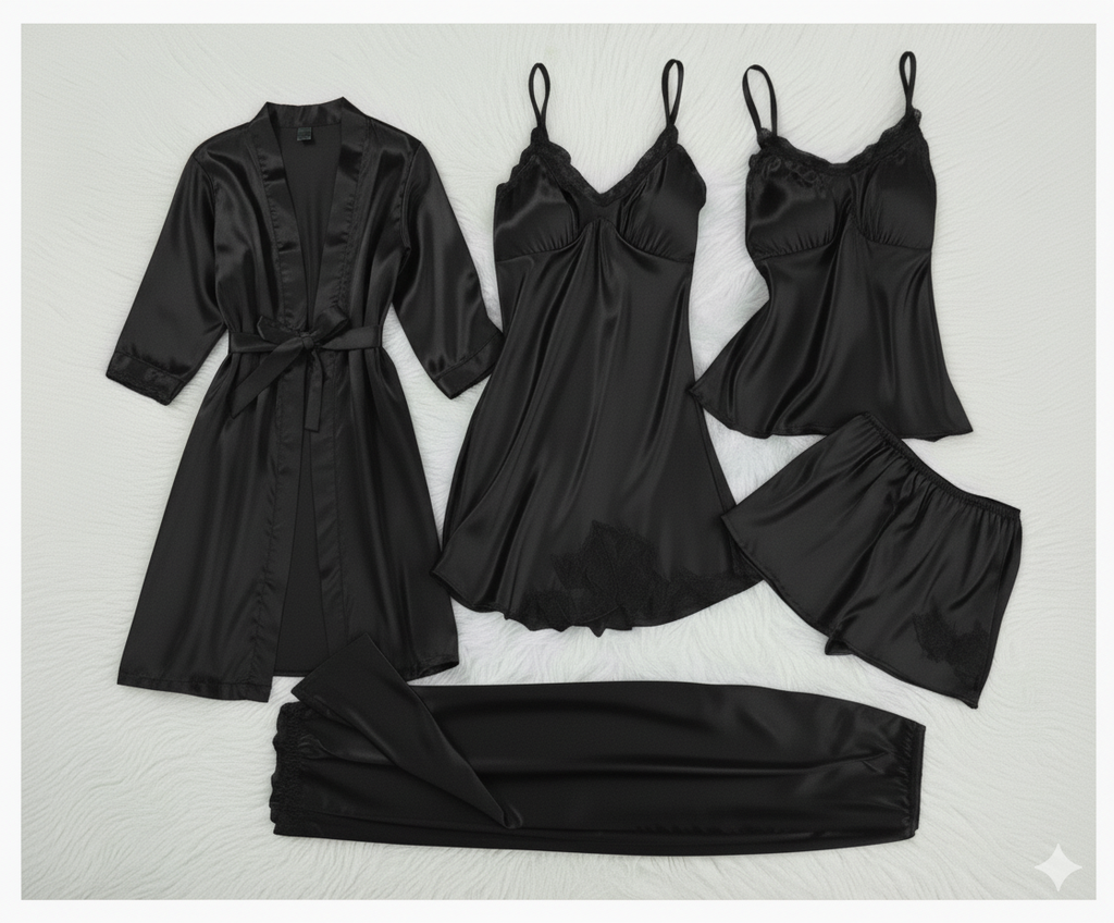 5 pcs high quality premium silk nighty  Lingerie Set( free size)