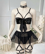Front open Bow and skirt  with garter set