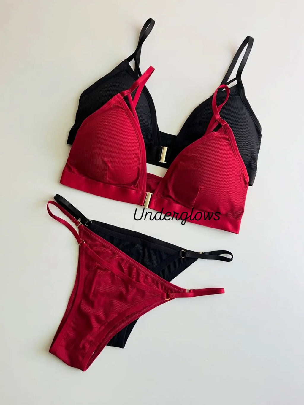 Luna lace deep V triangle cup Criss Cross Bra & Panty Set( Free size)