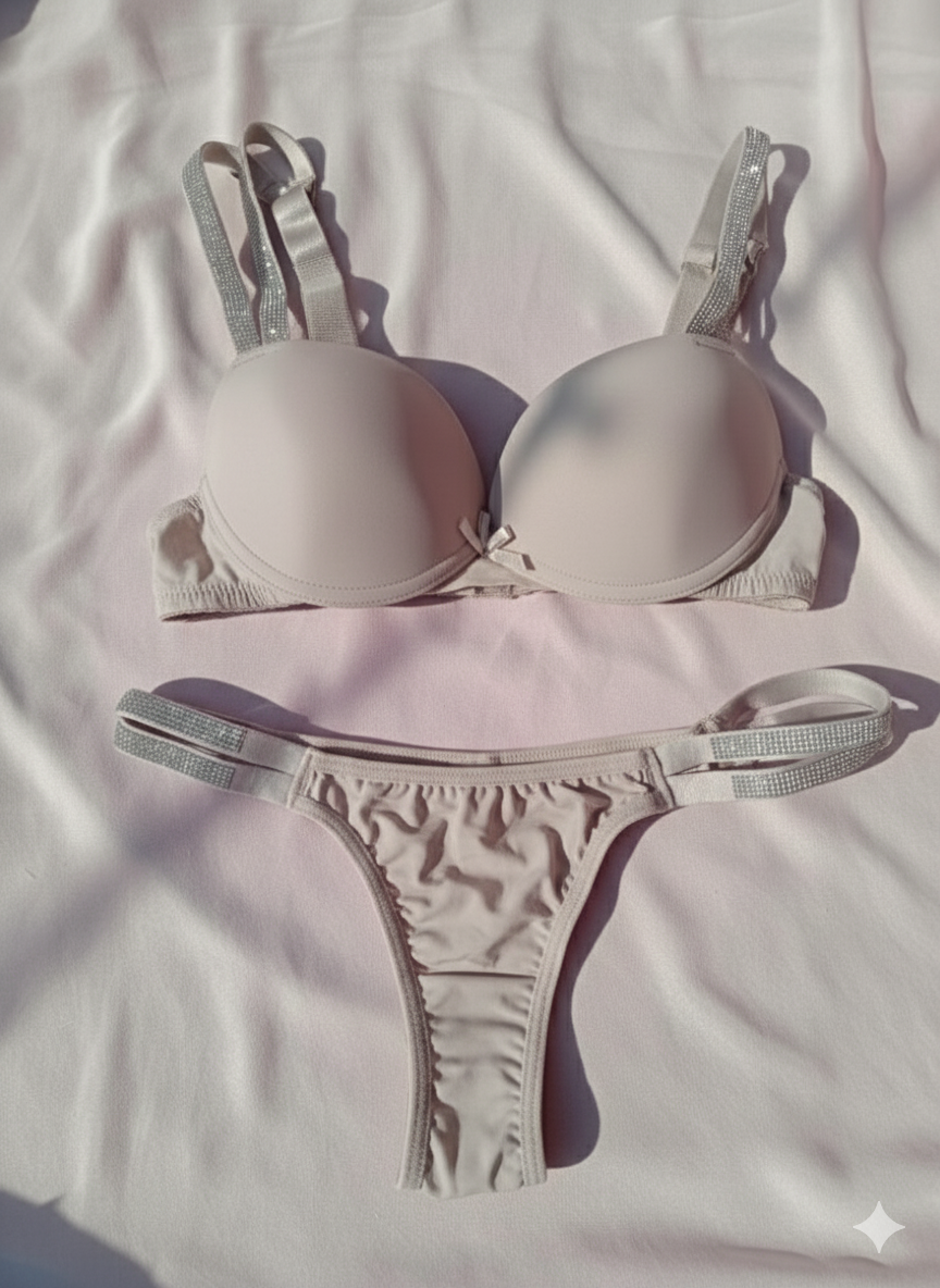 Elegant wear sexy push up bra and lacy panty set with double straps