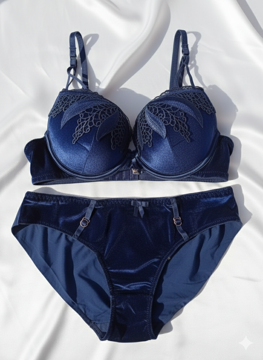 Intimate Velvet push up wired bra and panty set with black lace