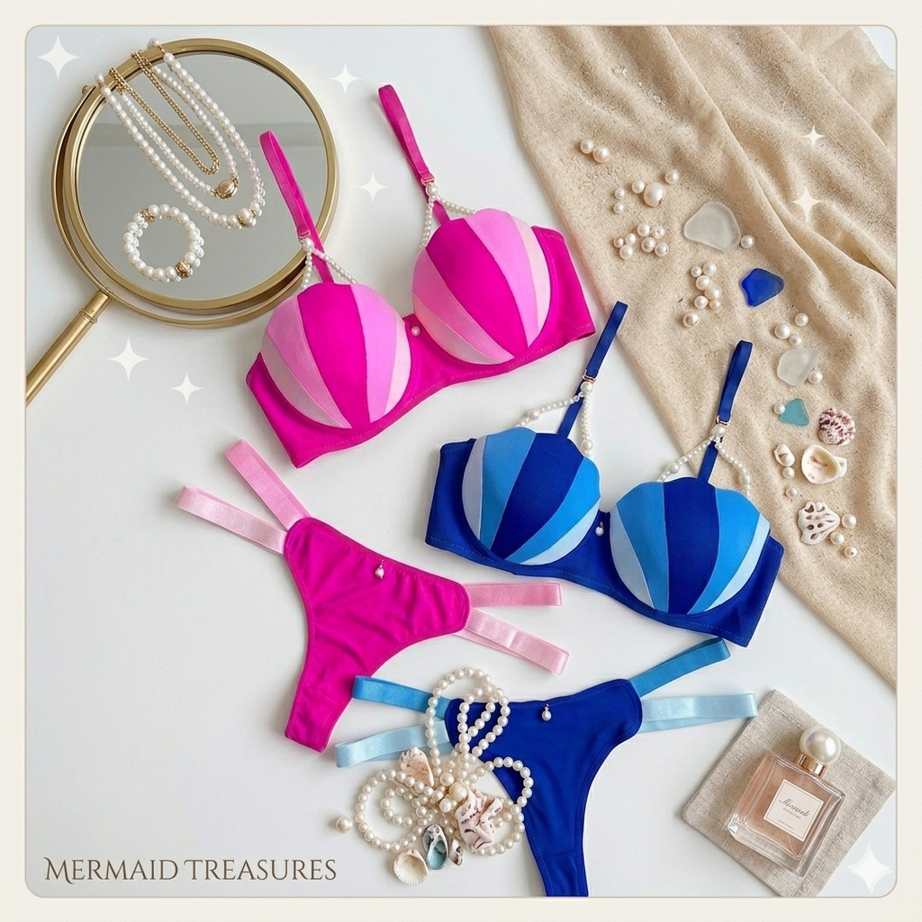 Beaded strap, sea shell style bra panty set
