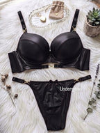 Leather sophisticated Bra & thong Set