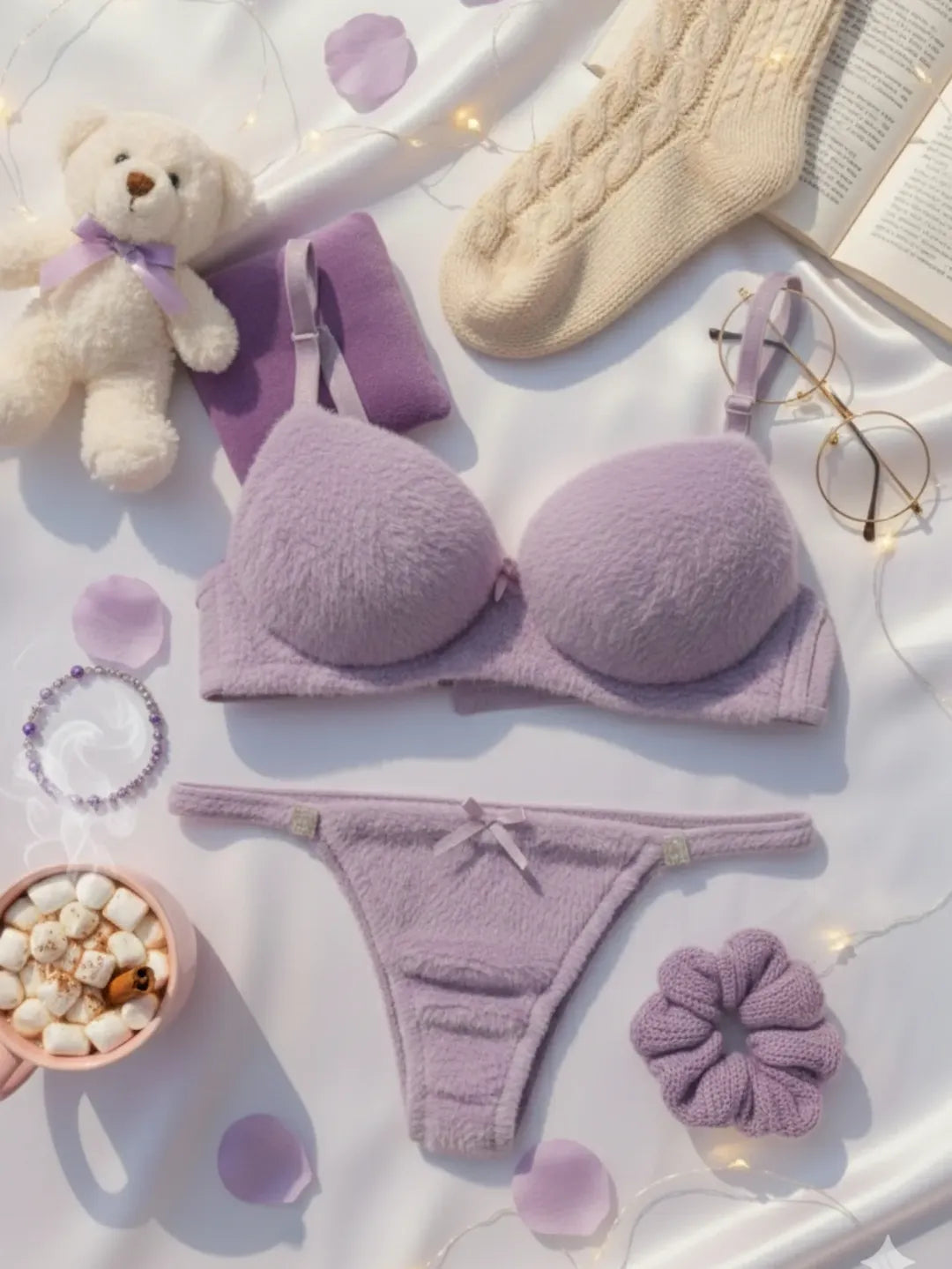 Trendy Fluffy Rabbit Bra & Panty Set