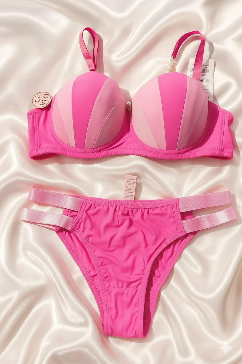 Colorful beaded Push Up Padded Fancy bra & panty set