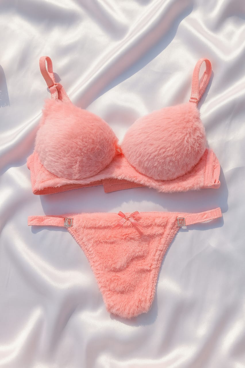 Trendy Fluffy Rabbit Bra & Panty Set