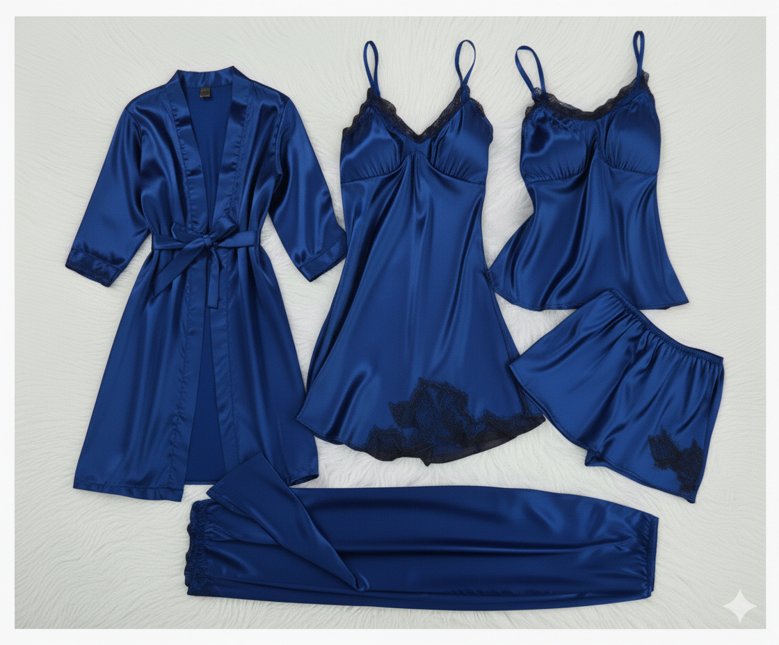 5 pcs high quality premium silk nighty  Lingerie Set( free size)