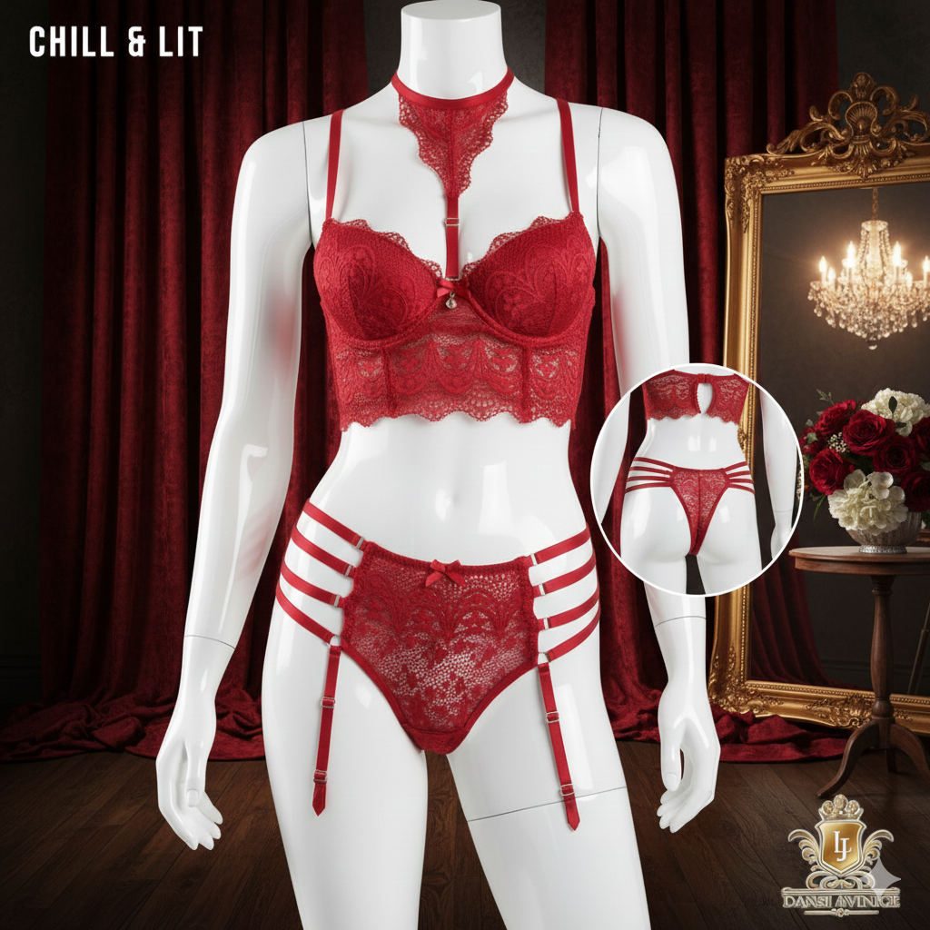 Fun three-piece set lace eyelash fishbone splicing with choker